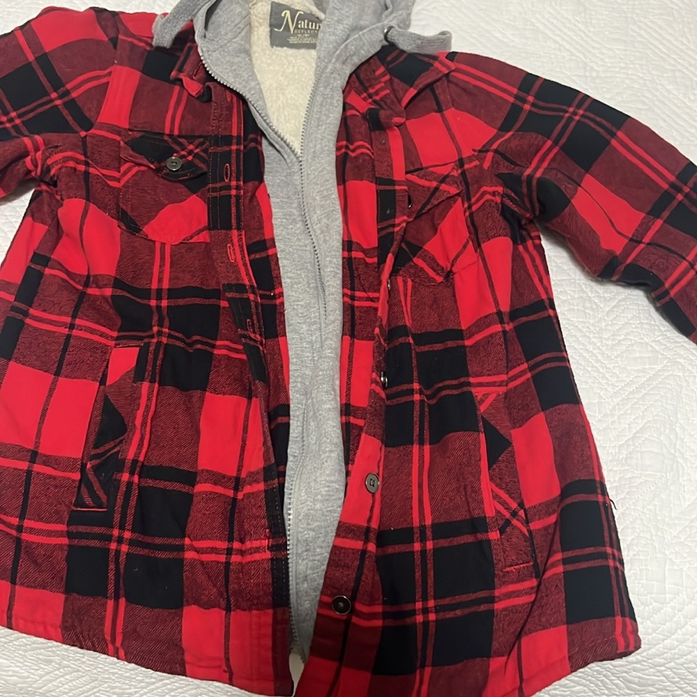 Natural Reflections Red Plaid Sherpa Lined Button Up Jacket size Small